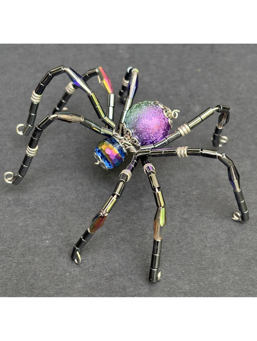 Black Iridescent Glass Beaded Spider Spidercore Halloween Decor 2.5"